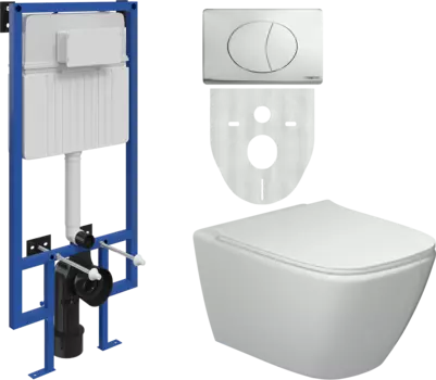 Комплект Унитаз подвесной STWORKI Карлстад 5610 безободковый с микролифтом + Система инсталляции STWORKI 510162 + Кнопка смыва STWORKI 230822 хром глянцевый