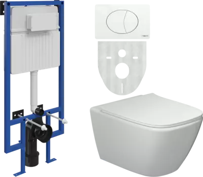 Комплект Унитаз подвесной STWORKI Карлстад 5610 безободковый с микролифтом + Система инсталляции STWORKI 510162 + Кнопка смыва STWORKI 230824 белая