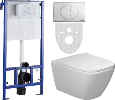 Комплект Унитаз подвесной STWORKI Карлстад 5610 безободковый с микролифтом + Система инсталляции STWORKI 510163 + Кнопка смыва STWORKI 230822 хром глянцевый