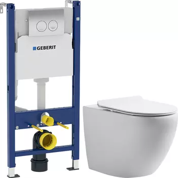 Комплект Унитаз подвесной STWORKI Кронборг KR-01up безободковый, с микролифтом + Система инсталляции для унитазов Geberit UP100 458.124.21.1S с кнопк