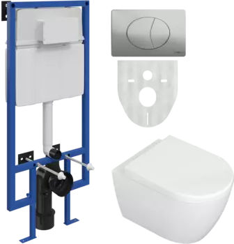 Комплект Унитаз подвесной STWORKI Ларвик 5512 безободковый с микролифтом + Система инсталляции для унитазов STWORKI 510163 с кнопкой смыва 230823 хром матовый