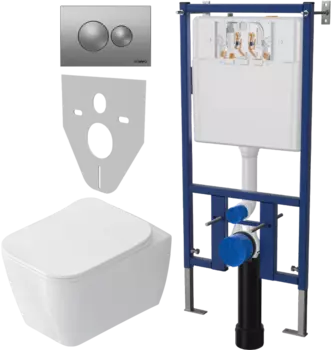 Комплект Унитаз подвесной STWORKI Монтре SETK3204-2616 безободковый, с микролифтом + Система инсталляции для унитазов DIWO 4501 + Кнопка смыва DIWO 7311 хром матовый