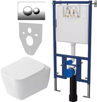 Комплект Унитаз подвесной STWORKI Монтре SETK3204-2616 безободковый, с микролифтом + Система инсталляции для унитазов DIWO 4501 + Кнопка смыва DIWO 7312 хром
