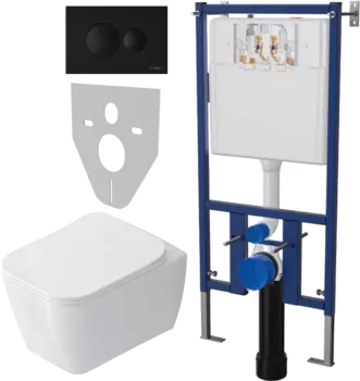 Комплект Унитаз подвесной STWORKI Монтре SETK3204-2616 безободковый, с микролифтом + Система инсталляции для унитазов DIWO 4501 + Кнопка смыва DIWO 7313 черная матовая