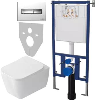 Комплект Унитаз подвесной STWORKI Монтре SETK3204-2616 безободковый, с микролифтом + Система инсталляции для унитазов DIWO 4501 + Кнопка смыва DIWO 7322 хром