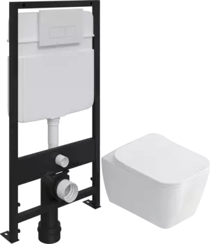 Комплект Унитаз подвесной STWORKI Монтре SETK3204-2616 безободковый, с микролифтом + Система инсталляции для унитазов EWRIKA ProLT 0026-2020 с белой кнопкой смыва