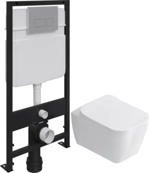 Комплект Унитаз подвесной STWORKI Монтре SETK3204-2616 безободковый, с микролифтом + Система инсталляции для унитазов EWRIKA ProLT 0026-2020 с кнопкой смыва 0040 хром матовый