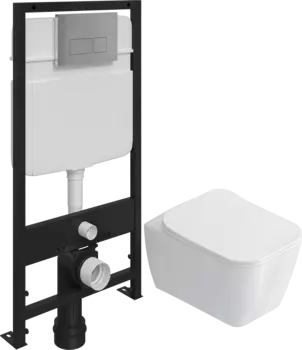 Комплект Унитаз подвесной STWORKI Монтре SETK3204-2616 безободковый, с микролифтом + Система инсталляции для унитазов EWRIKA ProLT 0026-2020 с кнопкой смыва 0041 хром