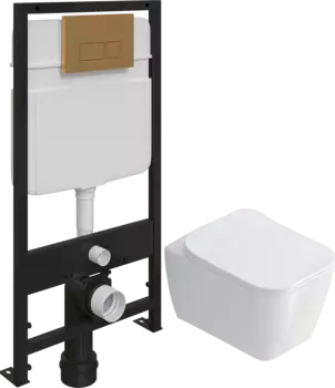 Комплект Унитаз подвесной STWORKI Монтре SETK3204-2616 безободковый, с микролифтом + Система инсталляции для унитазов EWRIKA ProLT 0026-2020 с кнопкой смыва 0043 золото матовое