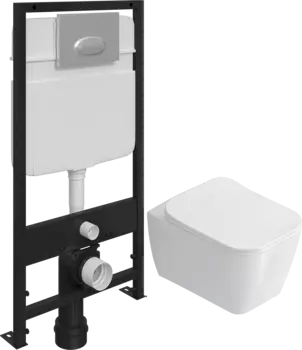Комплект Унитаз подвесной STWORKI Монтре SETK3204-2616 безободковый, с микролифтом + Система инсталляции для унитазов EWRIKA ProLT 0026-2020 с кнопкой смыва 0050 хром матовый