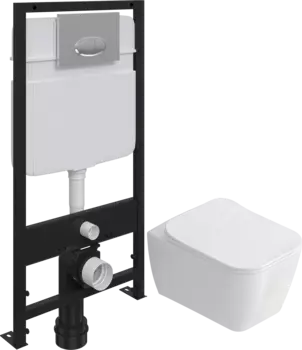 Комплект Унитаз подвесной STWORKI Монтре SETK3204-2616 безободковый, с микролифтом + Система инсталляции для унитазов EWRIKA ProLT 0026-2020 с кнопкой смыва 0051 хром