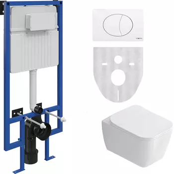 Комплект Унитаз подвесной STWORKI Монтре SETK3204-2616 безободковый, с микролифтом + Система инсталляции для унитазов STWORKI 510162 с кнопкой смыва 230824 белой