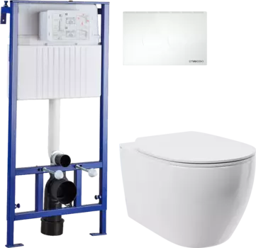 Комплект Унитаз подвесной STWORKI Муле HDC510NWH с микролифтом + Система инсталляции для унитазов STWORKI 510163 + Кнопка смыва STWORKI Хельсинки 500470 белая