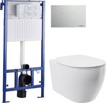 Комплект Унитаз подвесной STWORKI Муле HDC510NWH с микролифтом + Система инсталляции для унитазов STWORKI 510163 + Кнопка смыва STWORKI Хельсинки 500472 хром глянцевая