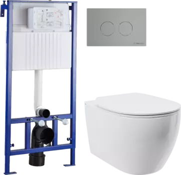Комплект Унитаз подвесной STWORKI Муле HDC510NWH с микролифтом + Система инсталляции для унитазов STWORKI 510163 + Кнопка смыва STWORKI Хельсинки 500473 хром матовая