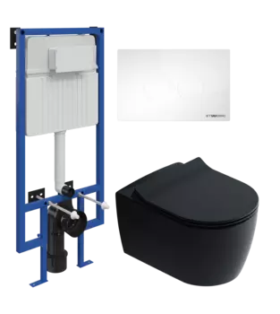 Комплект Унитаз подвесной STWORKI Ноттвиль SETK3104-2616 черный + Инсталляция 510162 + Кнопка Хельсинки 500470 белая