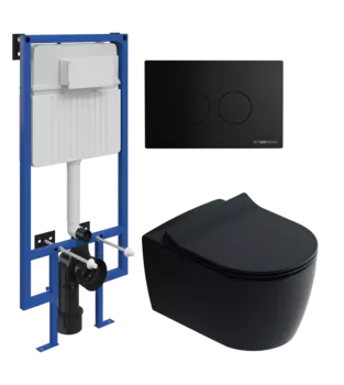 Комплект Унитаз подвесной STWORKI Ноттвиль SETK3104-2616 черный + Инсталляция 510162 + Кнопка Хельсинки 500471 черная матовая