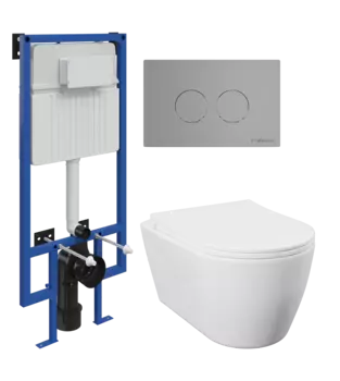 Комплект Унитаз подвесной STWORKI Ноттвиль SETK3104-2616 белый + Инсталляция 510162 + Кнопка Хельсинки 500473 хром матовая