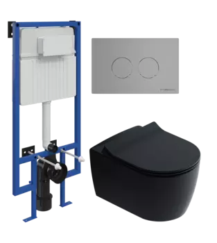 Комплект Унитаз подвесной STWORKI Ноттвиль SETK3104-2616 черный + Инсталляция 510162 + Кнопка Хельсинки 500473 хром матовая
