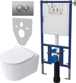 Комплект Унитаз подвесной STWORKI Ноттвиль SETK3104-2616 безободковый, с микролифтом + Система инсталляции для унитазов DIWO 4501 + Кнопка смыва DIWO 7311 хром матовый