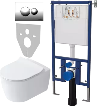 Комплект Унитаз подвесной STWORKI Ноттвиль SETK3104-2616 безободковый, с микролифтом + Система инсталляции для унитазов DIWO 4501 + Кнопка смыва DIWO 7312 хром