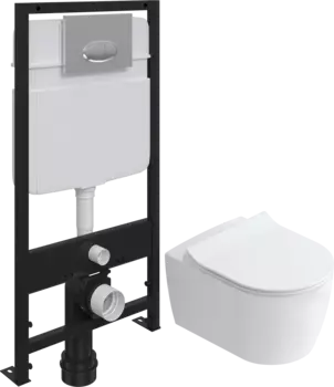 Комплект Унитаз подвесной STWORKI Ноттвиль SETK3104-2616 безободковый, с микролифтом + Система инсталляции для унитазов EWRIKA ProLT 0026-2020 с кнопкой смыва 0051 хром