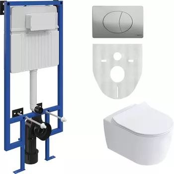 Комплект Унитаз подвесной STWORKI Ноттвиль SETK3104-2616 безободковый, с микролифтом + Система инсталляции для унитазов STWORKI 510162 с кнопкой смыва 230822 хром глянцевый