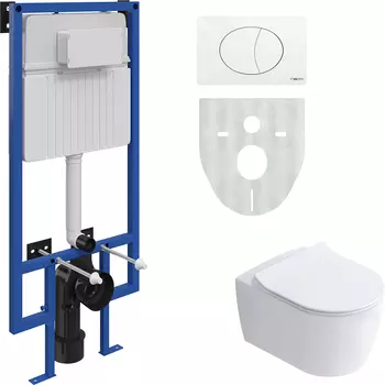 Комплект Унитаз подвесной STWORKI Ноттвиль SETK3104-2616 безободковый, с микролифтом + Система инсталляции для унитазов STWORKI 510162 с кнопкой смыва 230824 белой