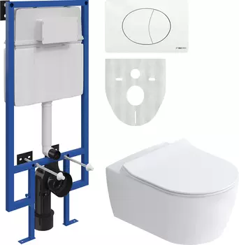 Комплект Унитаз подвесной STWORKI Ноттвиль SETK3104-2616 безободковый, с микролифтом + Система инсталляции для унитазов STWORKI 510163 с кнопкой смыва 230824 белой