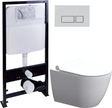 Комплект Унитаз подвесной STWORKI Нюборг HCNBG1700SC безободковый, с микролифтом + Система инсталляции для унитазов EWRIKA ProLT 0026-2020 + Кнопка смыва EWRIKA 0040 хром матовый