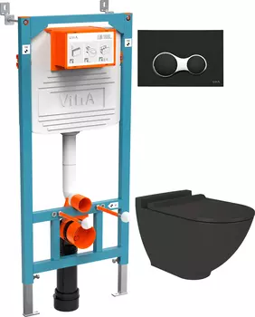 Комплект Унитаз подвесной STWORKI Rotenburg SWH52 безободковый + Инсталляция VitrA 800-2011 с черной кнопкой смыва