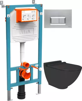 Комплект Унитаз подвесной STWORKI Rotenburg SWH52 безободковый + Инсталляция VitrA 800-2013 с кнопкой смыва, хром