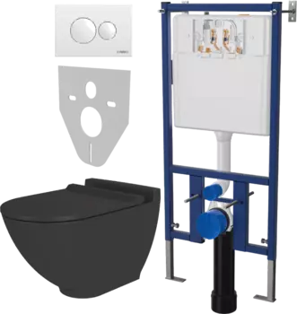 Комплект Унитаз подвесной STWORKI Rotenburg SWH52 безободковый, с микролифтом + Система инсталляции для унитазов DIWO 4501 + Кнопка смыва DIWO 7310 белая