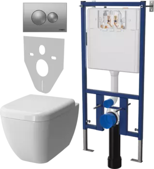 Комплект Унитаз подвесной VitrA Shift 7742B003-0075 крышка NKP Dolce 0406, безободковый, с микролифтом + Система инсталляции для унитазов DIWO 4501 + Кнопка смыва DIWO 7311 хром матовый