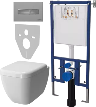 Комплект Унитаз подвесной VitrA Shift 7742B003-0075 крышка NKP Dolce 0406, безободковый, с микролифтом + Система инсталляции для унитазов DIWO 4501 + Кнопка смыва DIWO 7321 хром матовый