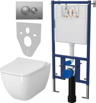 Комплект Унитаз подвесной VitrA Shift 7742B003-0075 крышка NKP Lento 0405, безободковый, с микролифтом + Система инсталляции для унитазов DIWO 4501 + Кнопка смыва DIWO 7311 хром матовый