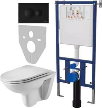 Комплект Унитаз подвесной Weltwasser WW SK Baarbach 004GL-WT безободковый, с микролифтом + Система инсталляции для унитазов DIWO 4501 + Кнопка смыва DIWO 7313 черная матовая