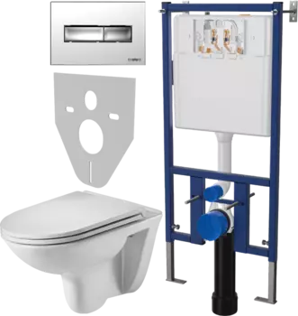 Комплект Унитаз подвесной Weltwasser WW SK Baarbach 004GL-WT безободковый, с микролифтом + Система инсталляции для унитазов DIWO 4501 + Кнопка смыва DIWO 7322 хром