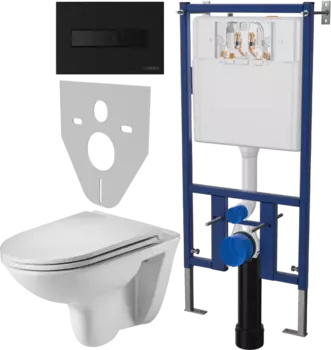 Комплект Унитаз подвесной Weltwasser WW SK Baarbach 004GL-WT безободковый, с микролифтом + Система инсталляции для унитазов DIWO 4501 + Кнопка смыва DIWO 7323 черная матовая