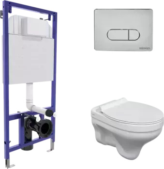 Комплект унитаза Berges Albit S с инсталляцией Novum белый, с сиденьем микролифт и клавишей смыва D3 хром глянец