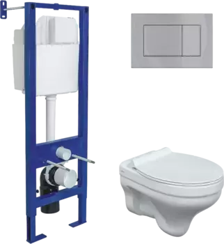 Комплект унитаза Berges Albit S с инсталляцией Atom белый, с сиденьем микролифт и клавишей смыва хром глянец