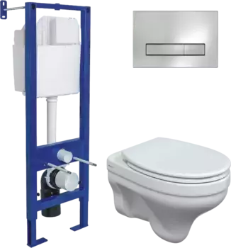 Комплект унитаза Berges Albit S с инсталляцией Atom Line белый, с сиденьем микролифт и клавишей смыва хром глянец