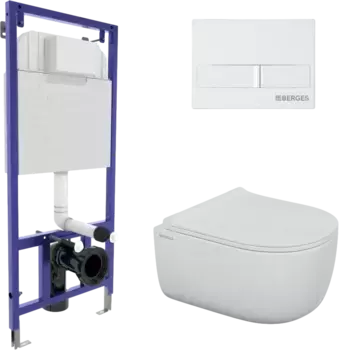 Комплект унитаза Berges Ego Rimless с инсталляцией Novum 525 черный матовый, с сиденьем микролифт и клавишей смыва L1 белый