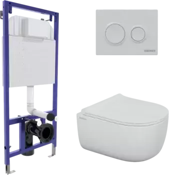 Комплект унитаза Berges Ego Rimless с инсталляцией Novum 525 черный матовый, с сиденьем микролифт и клавишей смыва O1 белый