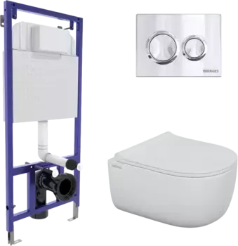 Комплект унитаза Berges Ego Rimless с инсталляцией Novum 525 черный матовый, с сиденьем микролифт и клавишей смыва O3 хром глянец