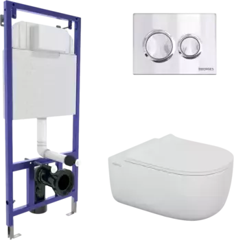 Комплект унитаза Berges EGO XL Rimless с инсталляцией Novum 525 белый, с сиденьем микролифт и клавишей смыва O3 хром глянец