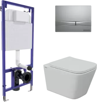 Комплект унитаза Berges Floe S Rimless с инсталляцией Novum 525 черный матовый, с сиденьем микролифт и клавишей смыва F2 хром матовый