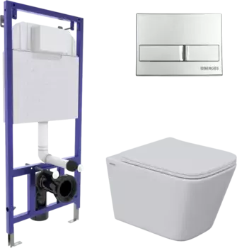 Комплект унитаза Berges Floe S Rimless с инсталляцией Novum 525 черный матовый, с сиденьем микролифт и клавишей смыва L3 хром глянец