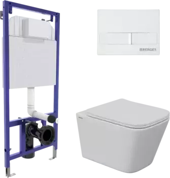 Комплект унитаза Berges Floe S Rimless с инсталляцией Novum 525 черный матовый, с сиденьем микролифт и клавишей смыва L1 белый