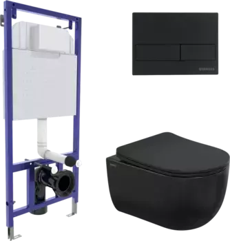 Комплект унитаза Berges Ventas Black с инсталляцией Novum 525 черный матовый, с сиденьем микролифт и клавишей смыва L5 soft touch черный матовый